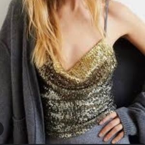 Free People Stop and Stare crop Cami Gold Dust Sequin XS